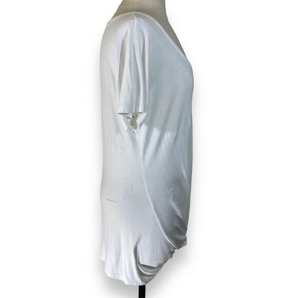 Venus white short sleeve t-shirt long twist front chest pocket women's tunic tee - Picture 6 of 9